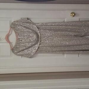 VENUS Shimmering Silver Jumpsuit Bare shoulder look